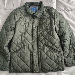 J Crew Field Jacket Youth Boys Large Green Quilted Full Zip With Pockets Casual